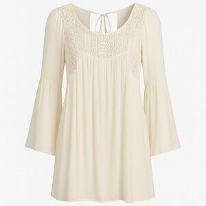 Allison Brittney Ivory Crochet Lace Bib Peasant Dress L Bell Sleeves Boho Spring